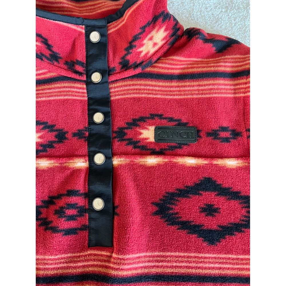 Cinch Red Aztec Southwestern Snap Neck Polar Fleece Pullover Jacket Size M - Picture 5 of 11